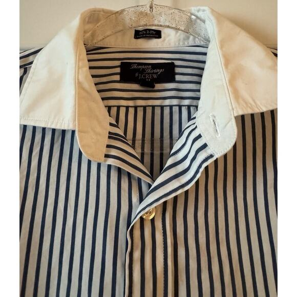 J Crew Thompson Shirtings M 15 15 1/2 80s 2 Ply Blue White Striped Men's Shirt - Picture 7 of 7